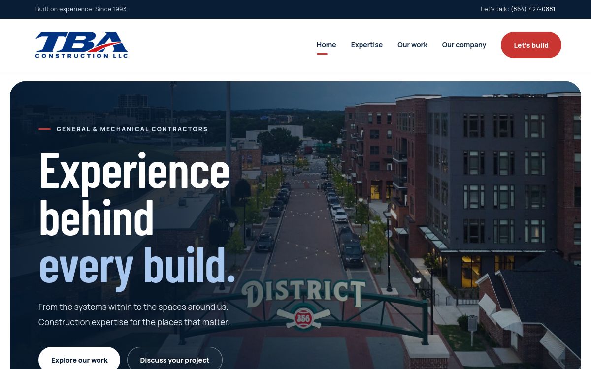 TBA Construction website concept independently designed by DMD Designs